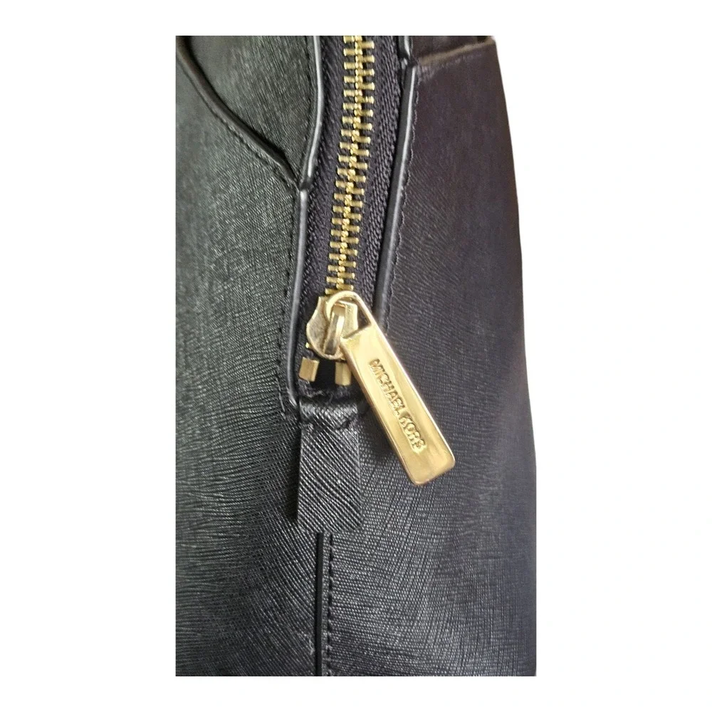 Michael Kors Black Saffiano Leather Dome Satchel Gold Hardware Handbag